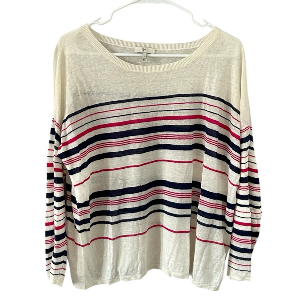 Joie Pink and‎ Navy 100% Linen Stripe Sweater